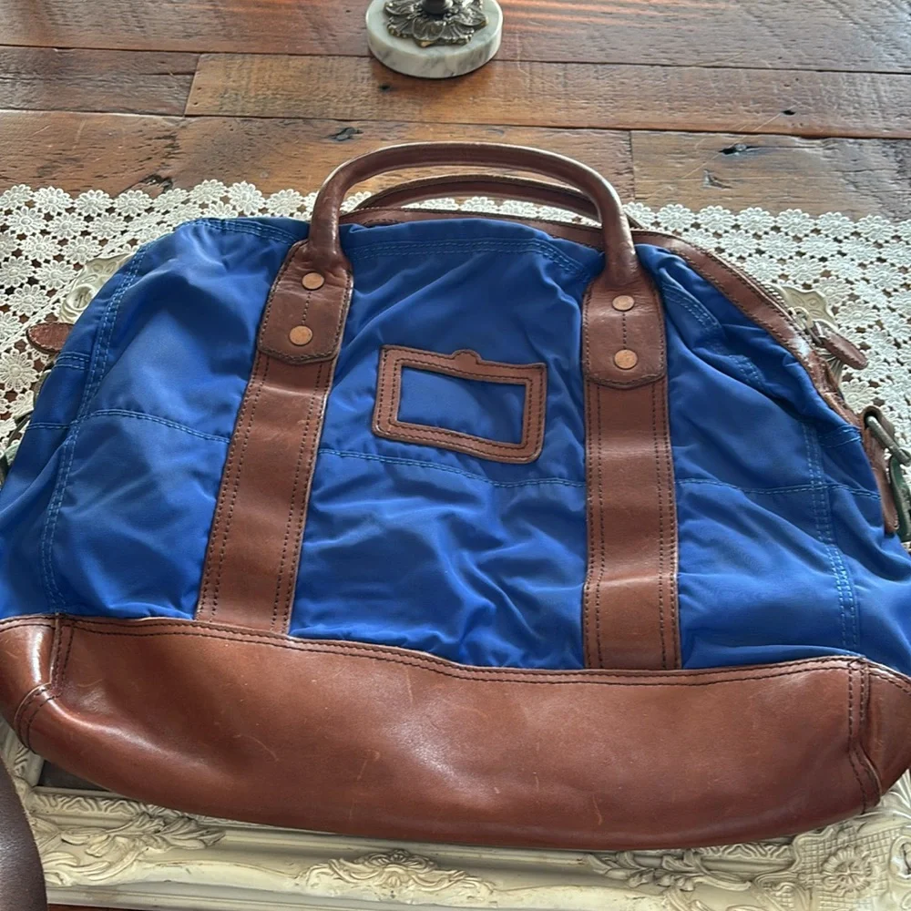 Polo by Ralph Lauren Blue Nylon Messenger laptop Bag with Brown Leather Trim